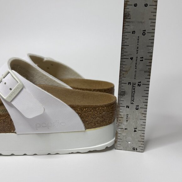 🤍 Birkenstock White Papillio Gizeh Platform Leather Slides Sandals | Size 6.5 - Picture 5 of 6